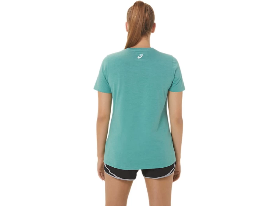 ASICS Women's Sage Heather Sunflower Slogan V-Neck T-Shirt