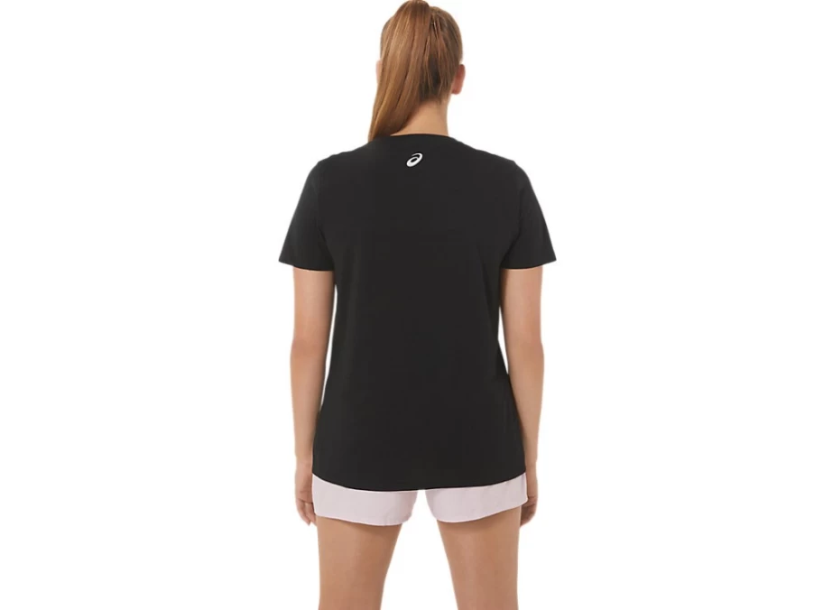 ASICS Women's HIBISCUS SLOGAN CREW T-Shirt in Performance Black