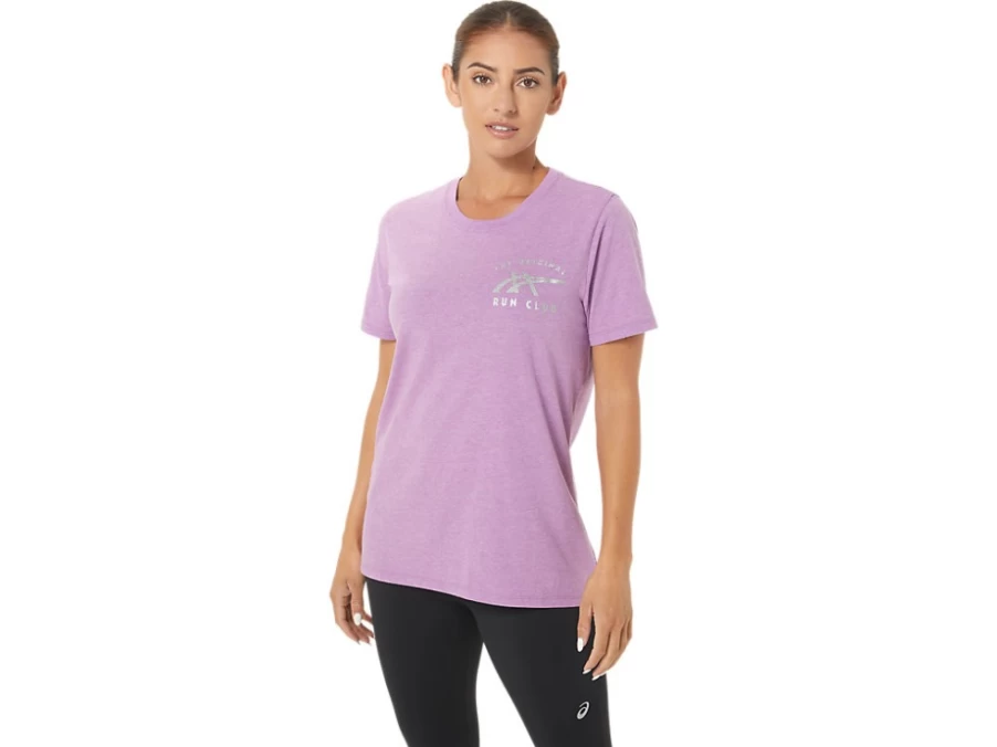 ASICS Women's ORC Luminous Small Logo SS Crew T-Shirt in Orchid Heather