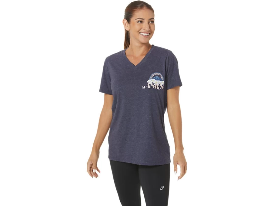 ASICS Women's Alanna V-Neck T-Shirt in Peacoat Heather - Lightweight Comfort & Style