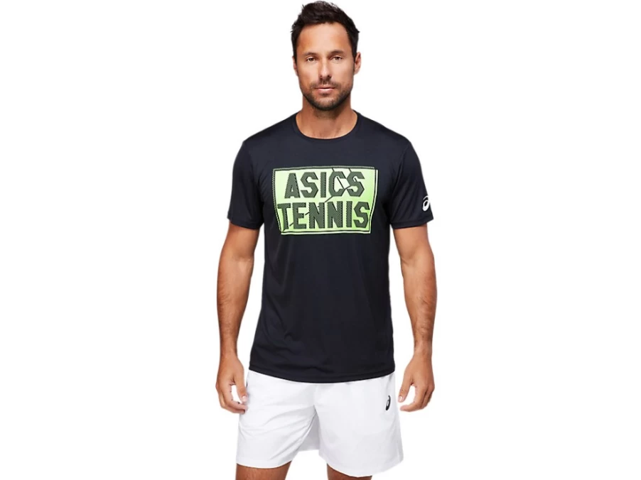 ASICS Men's Performance Black Graphic Tee - Athletic Casual Short Sleeve Shirt