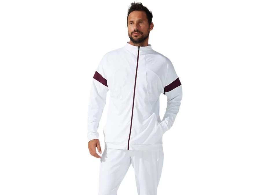 ASICS Men's Brilliant White/Deep Mars Track Jacket - Lightweight Running Jacket for Men