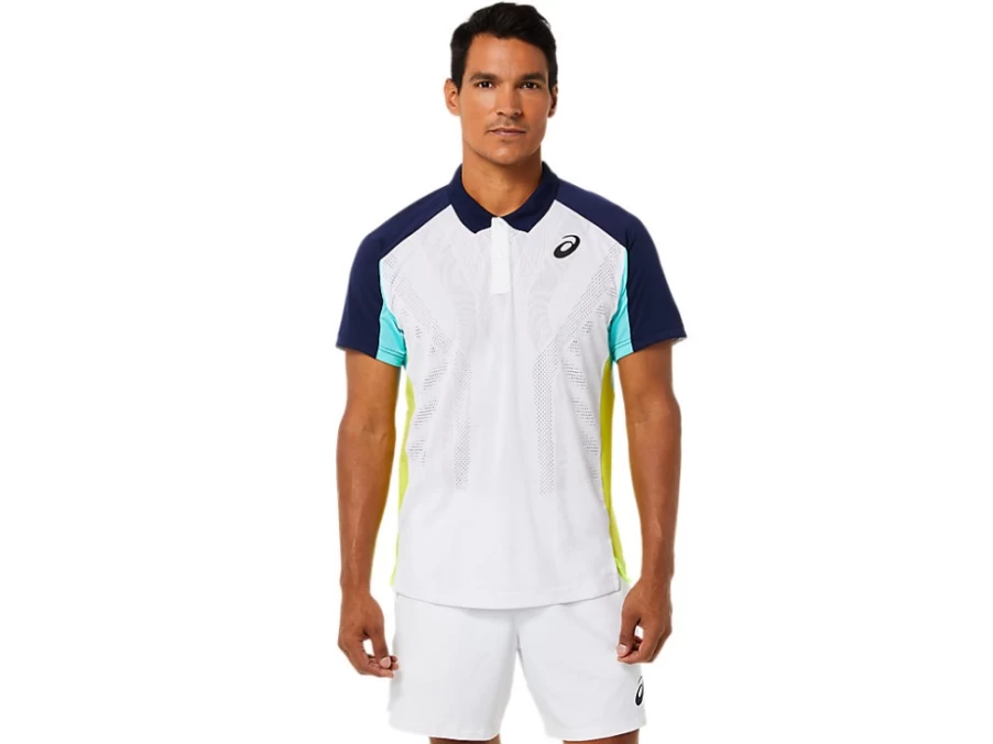 ASICS Men's Match Polo Shirt in Brilliant White & Ice Mint - Breathable Performance Tennis Top