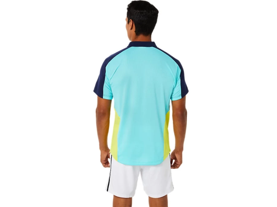 ASICS Men's Match Polo Shirt in Brilliant White & Ice Mint - Breathable Performance Tennis Top
