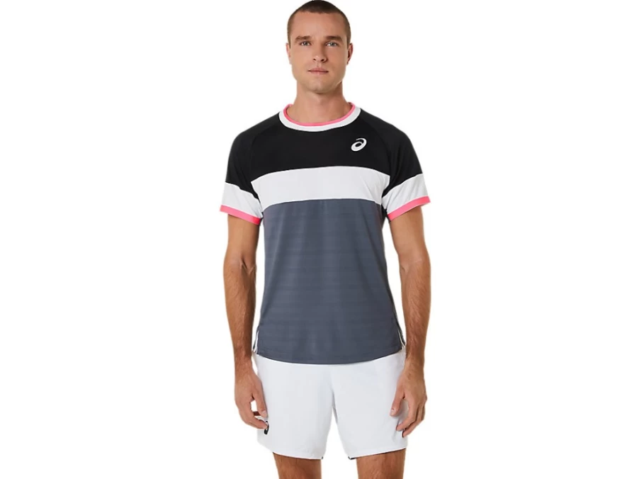ASICS Men's Match Short Sleeve Performance Top - Performance Black/Carrier Grey