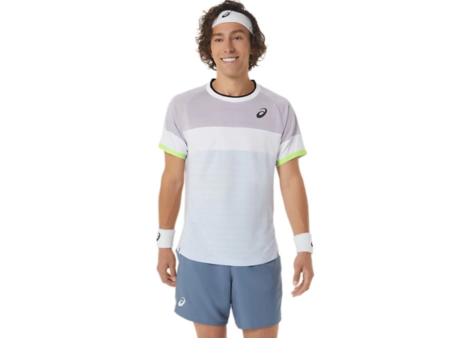 ASICS Men's Match Short Sleeve Top - Dusk Violet/Soft Sky Athletic Shirt