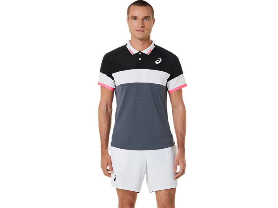 ASICS Men's Performance Black/Carrier Grey Match Polo Shirt – Breathable Sport Top for Active Men