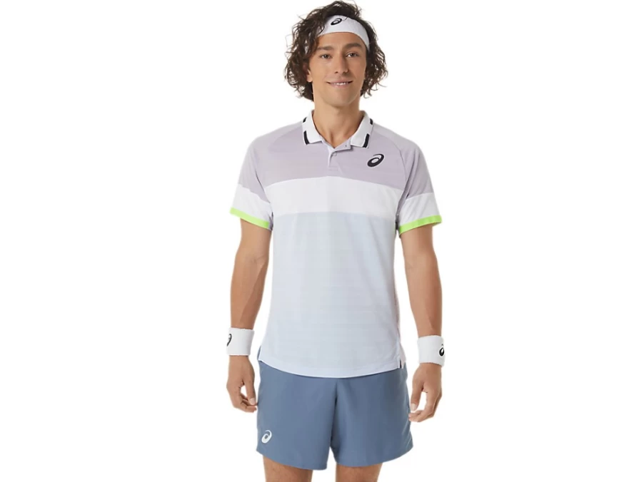 ASICS Men's Match Polo Shirt in Dusk Violet & Soft Sky - Breathable Performance Tennis Top