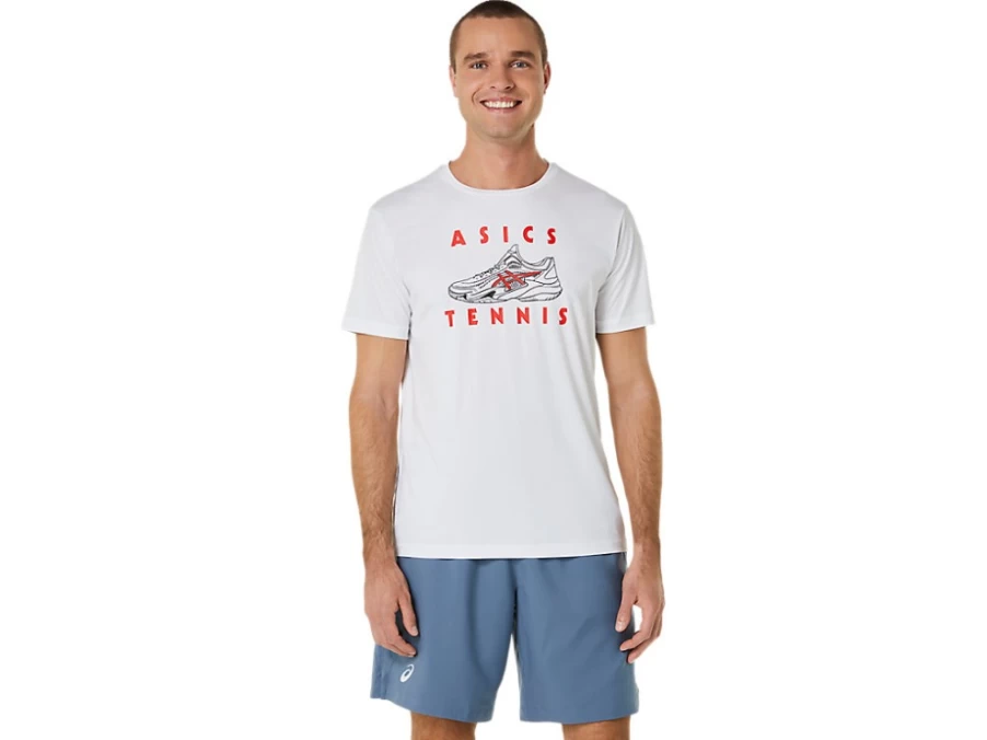 ASICS Men's Graphic Tee - Brilliant White Court Shoes Design Casual T-Shirt