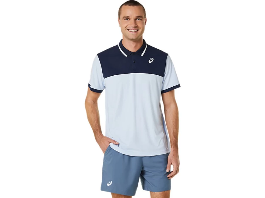 ASICS Men's Court Polo Shirt - Soft Sky/Midnight Tennis Top