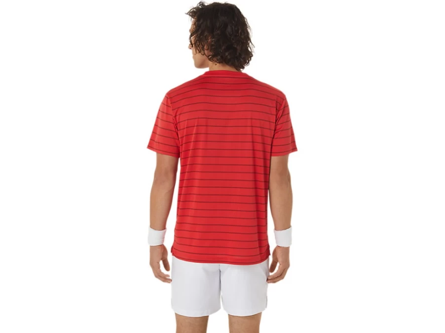 ASICS Men's Classic Red Court Stripe Short Sleeve Tennis Top