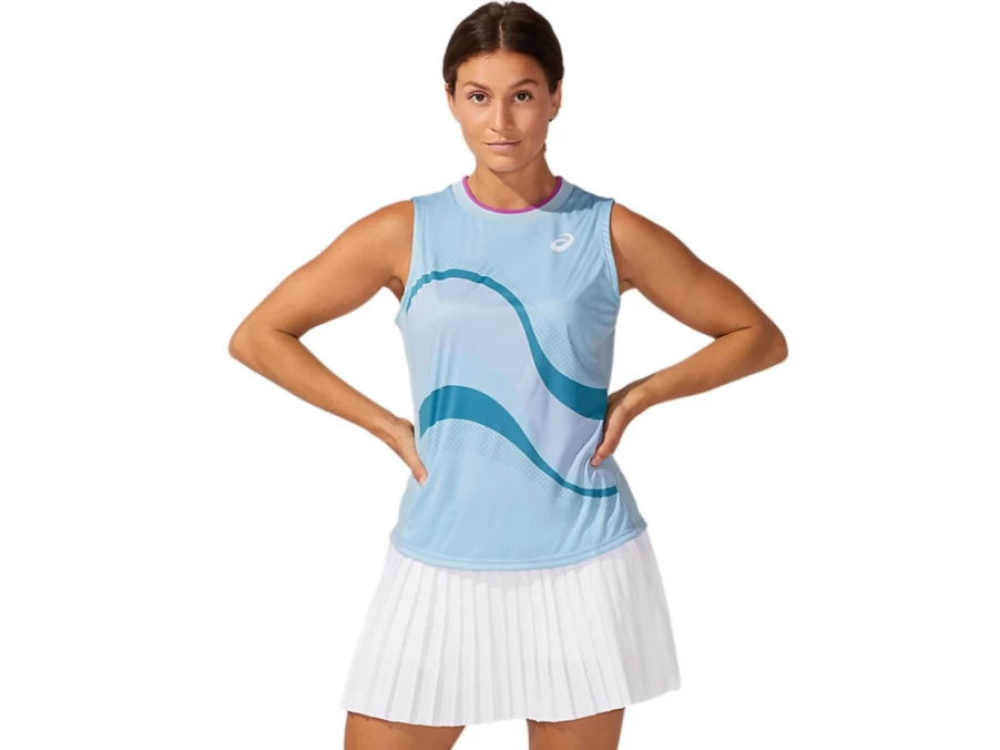 ASICS Women's Smoke Blue Match Graphic Tank Top - Athletic Fitness Apparel