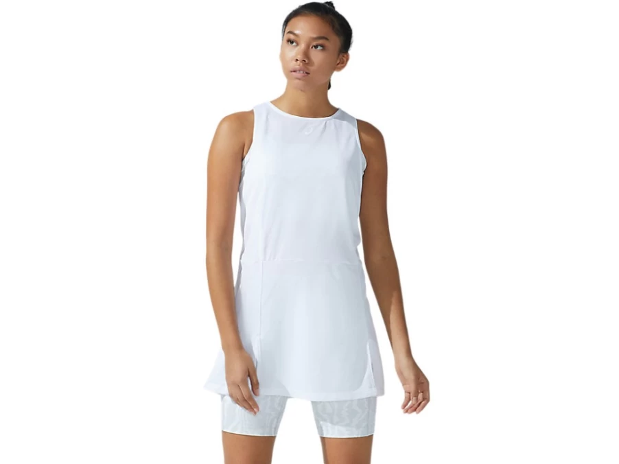 ASICS Women's STRONG 92 Dress in Brilliant White/Glacier Grey Print - Lightweight Athletic Dress