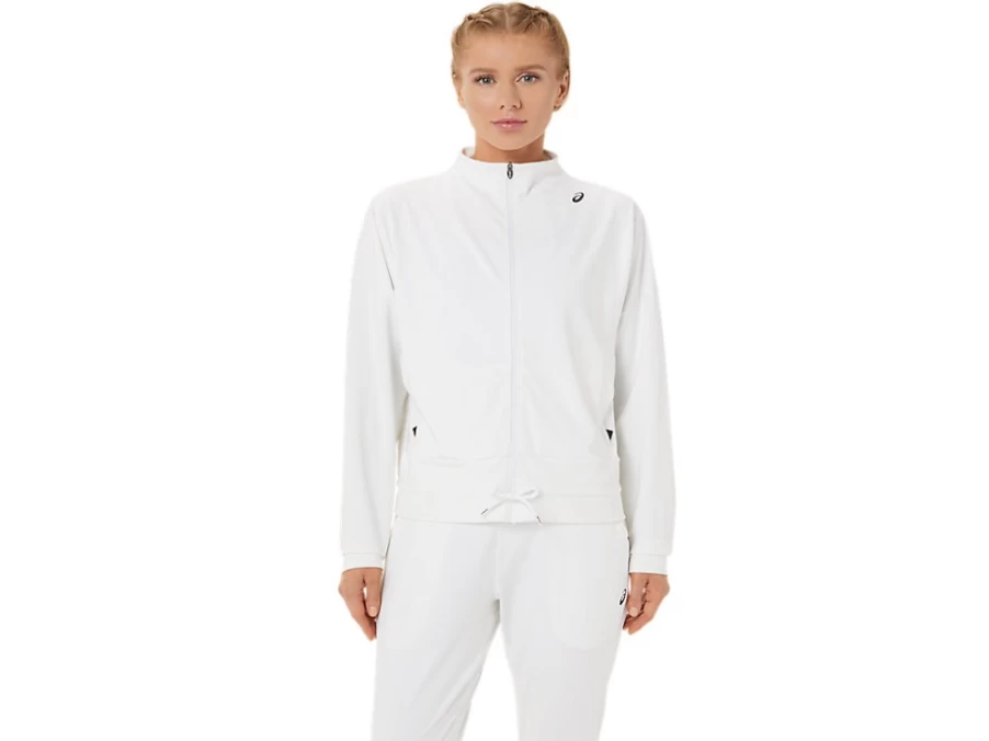 ASICS Women's Brilliant White/Performance Black Tennis Jacket - Lightweight Performance Sportswear