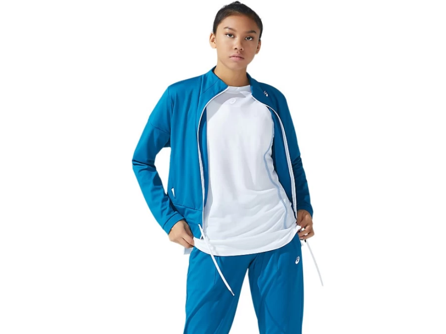 ASICS Women's Deep Sea Teal & Brilliant White Tennis Jacket - Lightweight Performance Sportswear