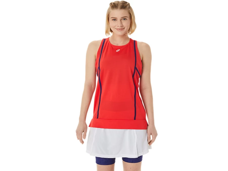 ASICS Women's STRONG 92 Tank Top - Red Alert/Dive Blue Fitness Training Shirt