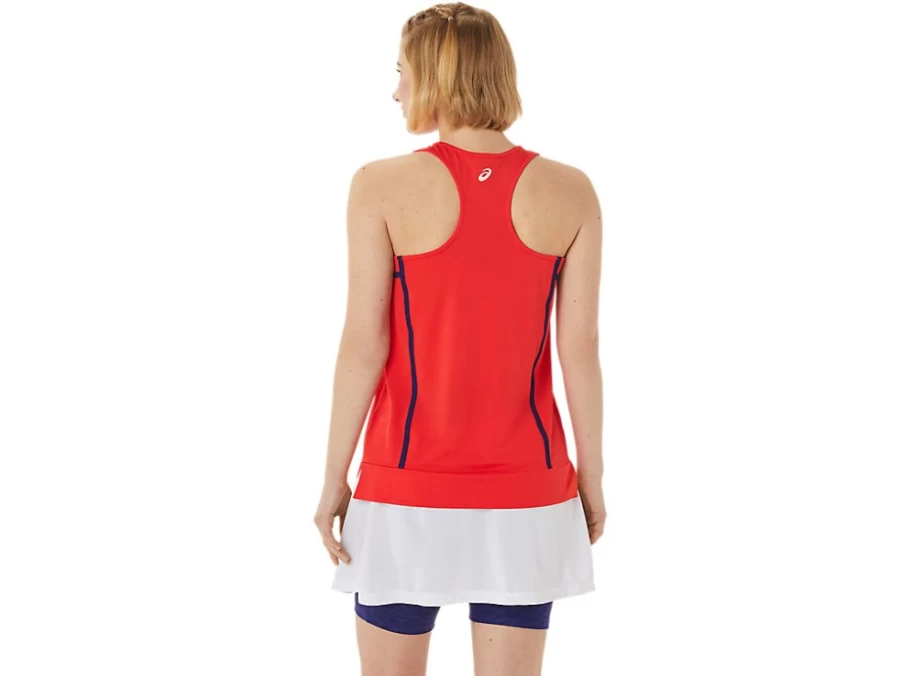 ASICS Women's STRONG 92 Tank Top - Red Alert/Dive Blue Fitness Training Shirt