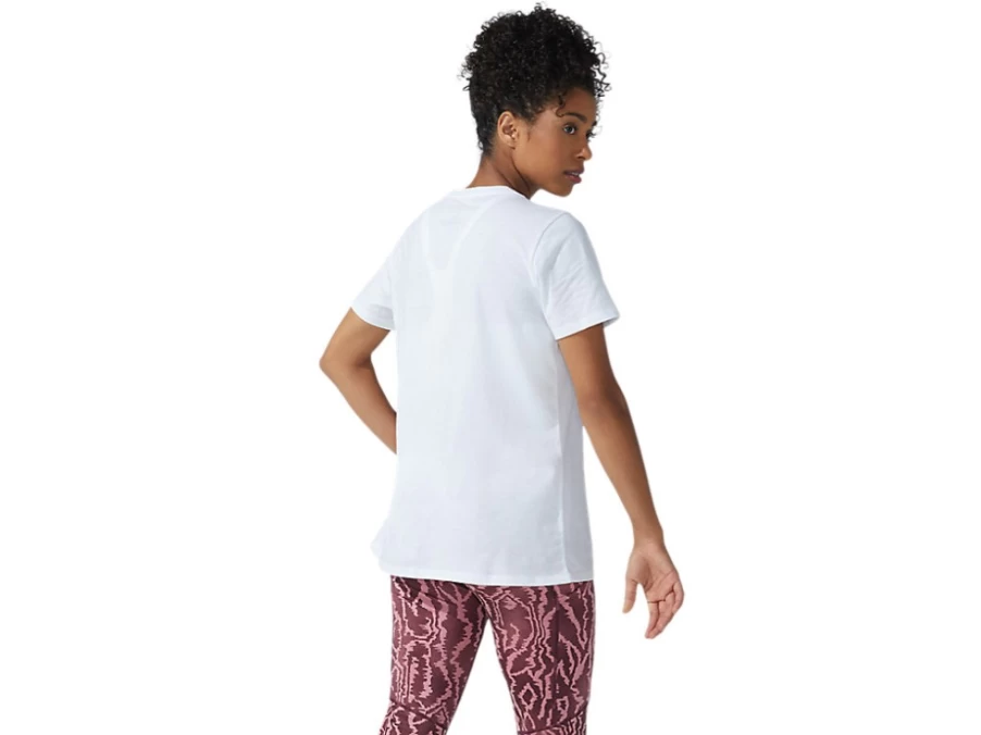 ASICS Women's Graphic Tee - STRONG 92 Design in Brilliant White & Blazing Coral