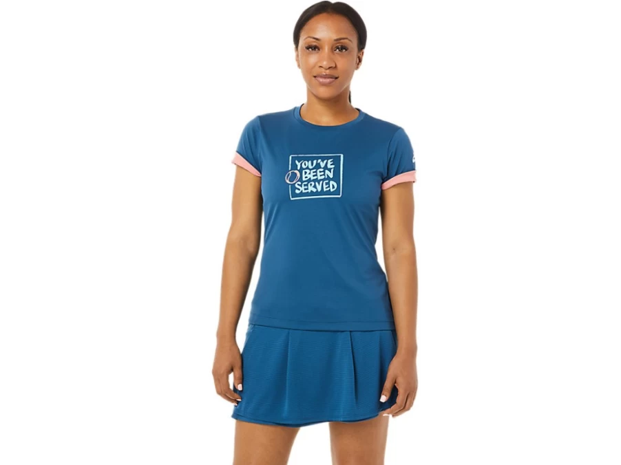 ASICS Women's Light Indigo Court Graphic Tee - Stylish Casual T-Shirt for Women