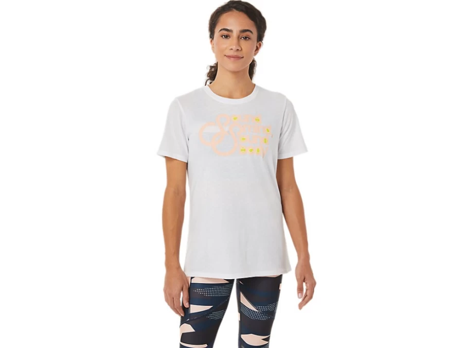 ASICS Women's Brilliant White Graphic Tee - Stylish Casual Short Sleeve T-Shirt