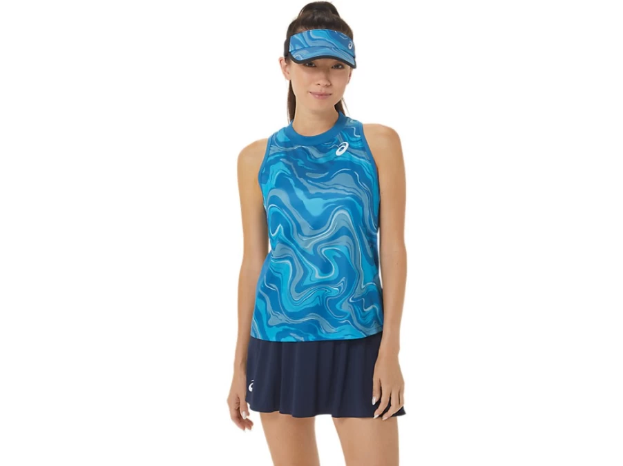 ASICS Women's Reborn Blue Match Graphic Tank Top - Lightweight Athletic Casual Wear