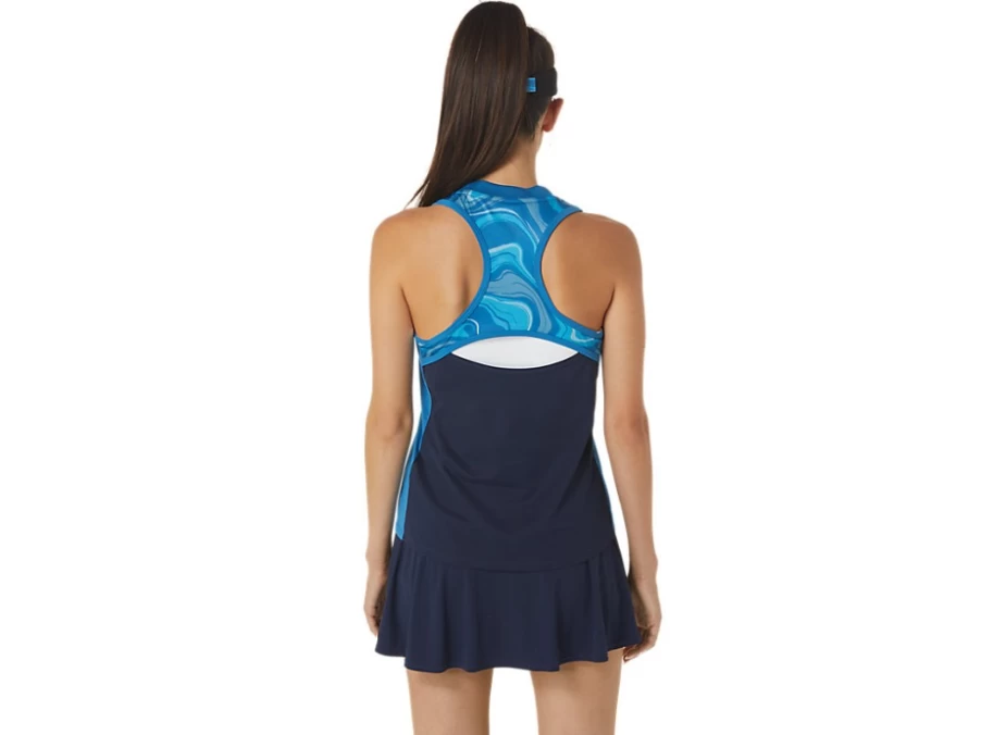 ASICS Women's Reborn Blue Match Graphic Tank Top - Lightweight Athletic Casual Wear