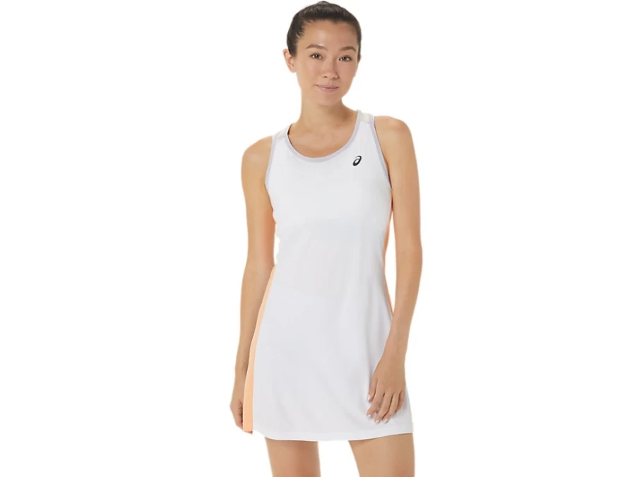 ASICS Women's Court Graphic Dress in Brilliant White & Dusk Violet - Stylish Tennis Dress