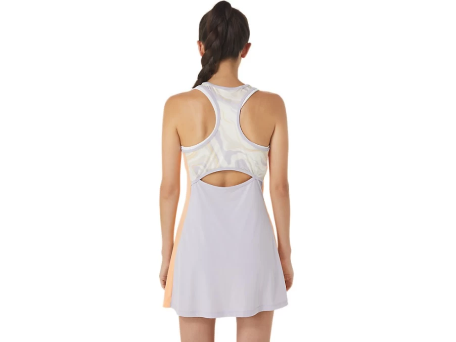 ASICS Women's Court Graphic Dress in Brilliant White & Dusk Violet - Stylish Tennis Dress