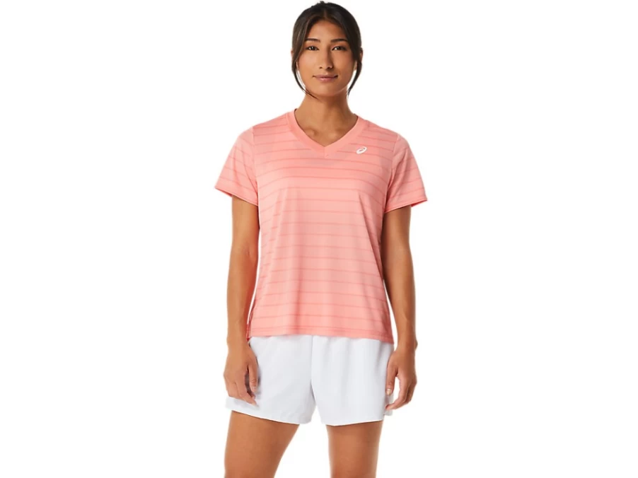 ASICS Women's Guava Court Stripe Short Sleeve Tennis Top