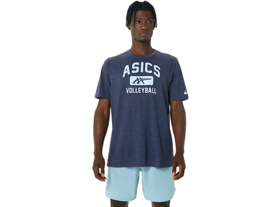 ASICS Unisex Peacoat Heather Volleyball Graphic Tee - Sporty Casual Top