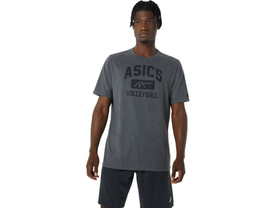 ASICS Unisex Dark Grey Heather Volleyball Graphic Tee - Sporty Casual T-Shirt for Men & Women