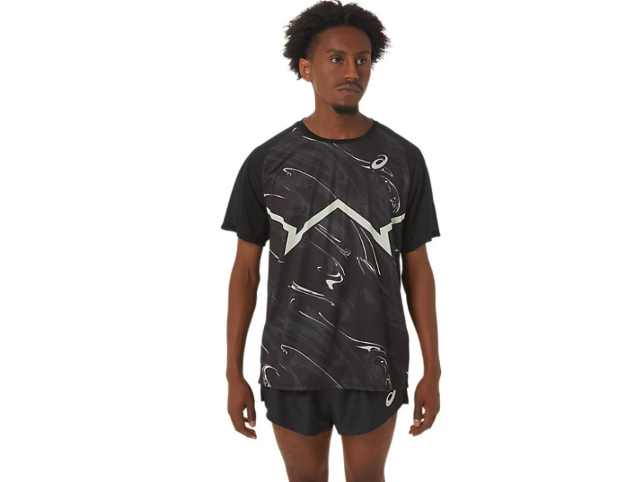ASICS Men's CJ-Line Lightweight Short Sleeve Top in Performance Black/Whisper Green