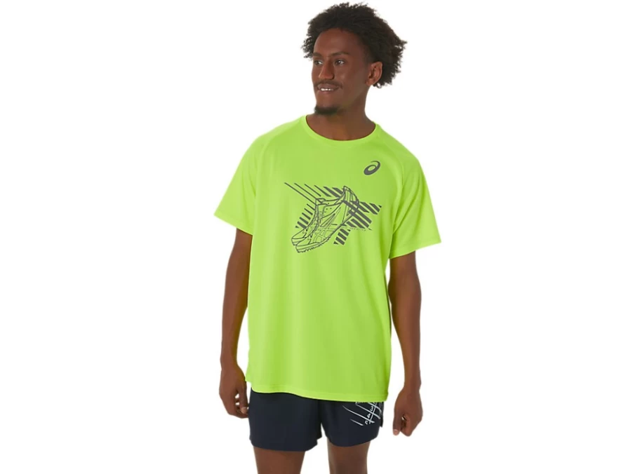ASICS Men's Safety Yellow Graphic Short Sleeve Top for Running & Training