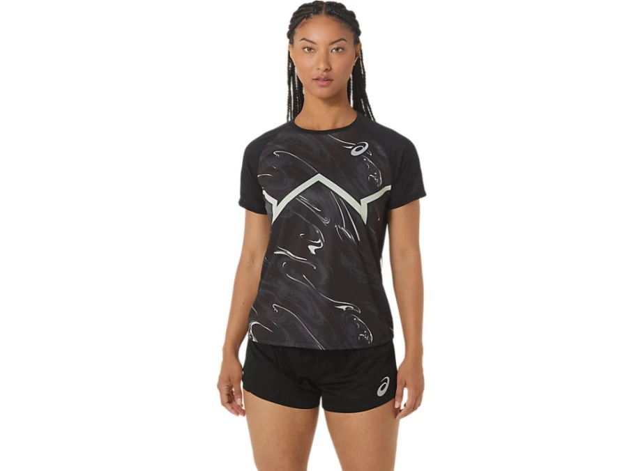 ASICS Women's CJ-Line Lightweight Short Sleeve Top - Performance Black/Whisper Green Athletic Shirt