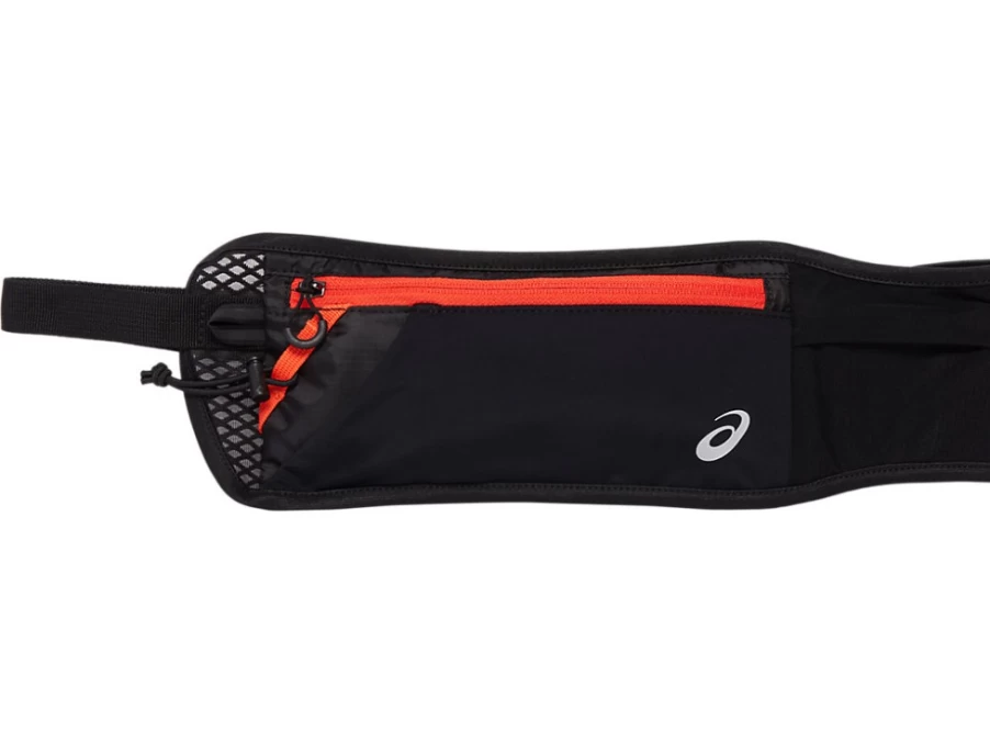 ASICS Unisex Large Waist Pouch in Performance Black/Cherry Tomato for Sports & Travel