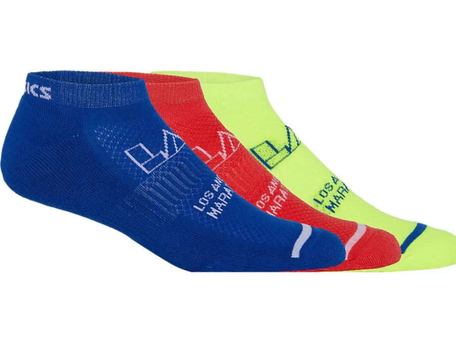 ASICS Men's CUSHION LOW 3-PACK LAM Socks in Coastal Rose/Pacific Teal/Safety Yellow