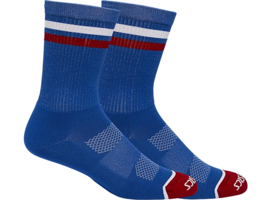 ASICS Unisex Crew Socks - Electric Blue/Electric Red - Comfortable Athletic Socks for Men & Women