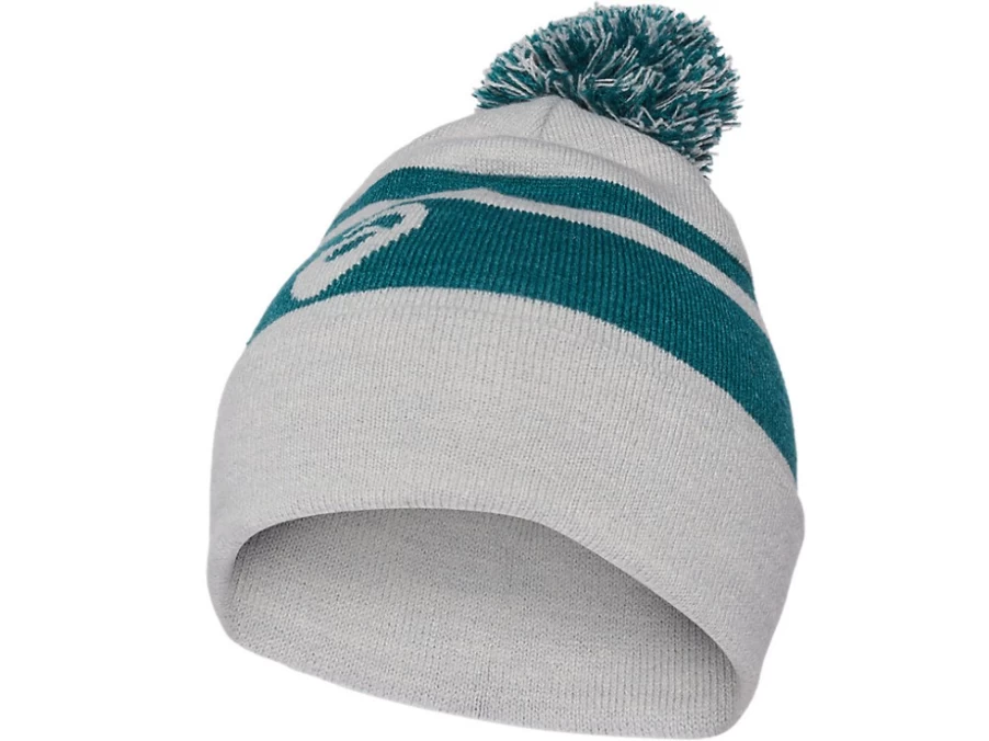 ASICS Unisex Lt Grey Heather/Velvet Pine Pom Beanie - Winter Knit Hat for Men & Women