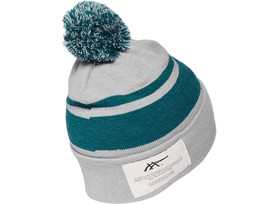 ASICS Unisex Lt Grey Heather/Velvet Pine Pom Beanie - Winter Knit Hat for Men & Women
